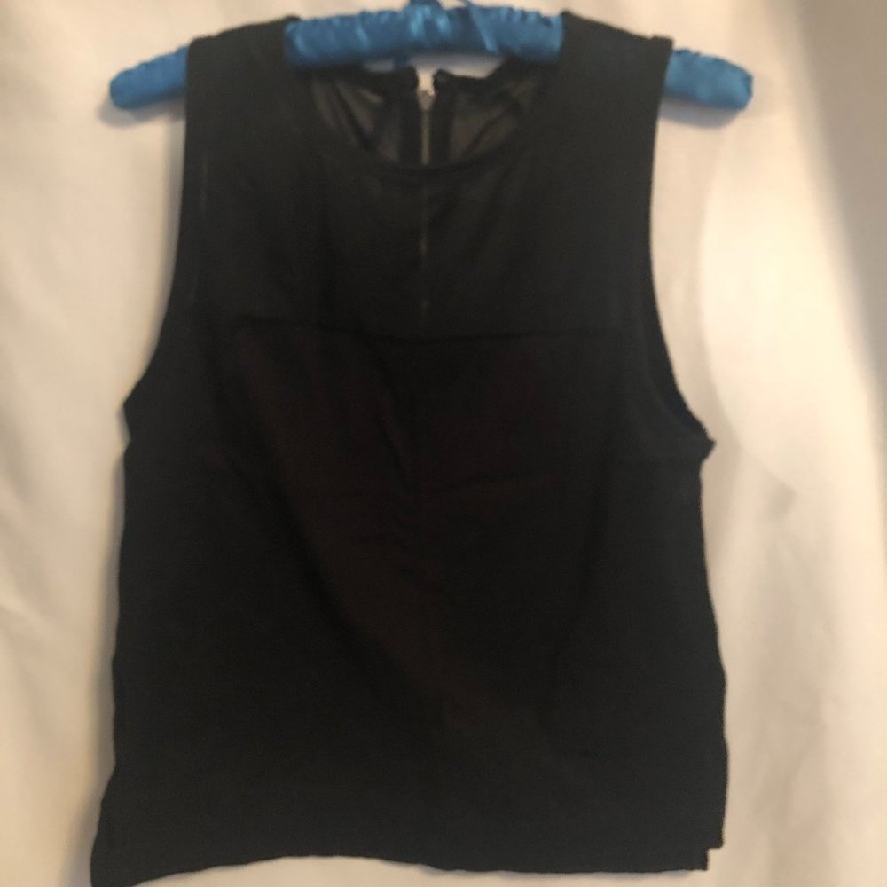 Blouse Top Black Sleeveless Zippered Top Sheer Bodice X-Sm